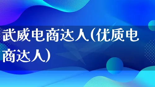 武威电商达人(优质电商达人)_https://www.qujiang-marathon.com_运营技巧_第1张